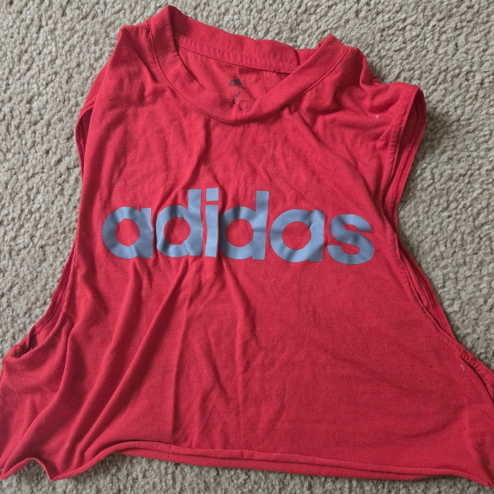 adidas Red Crew Neck Tee with Subtle Logo
